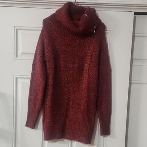 White House Black Market Wine Colored Long Turtleneck Zipper Detail Sweater